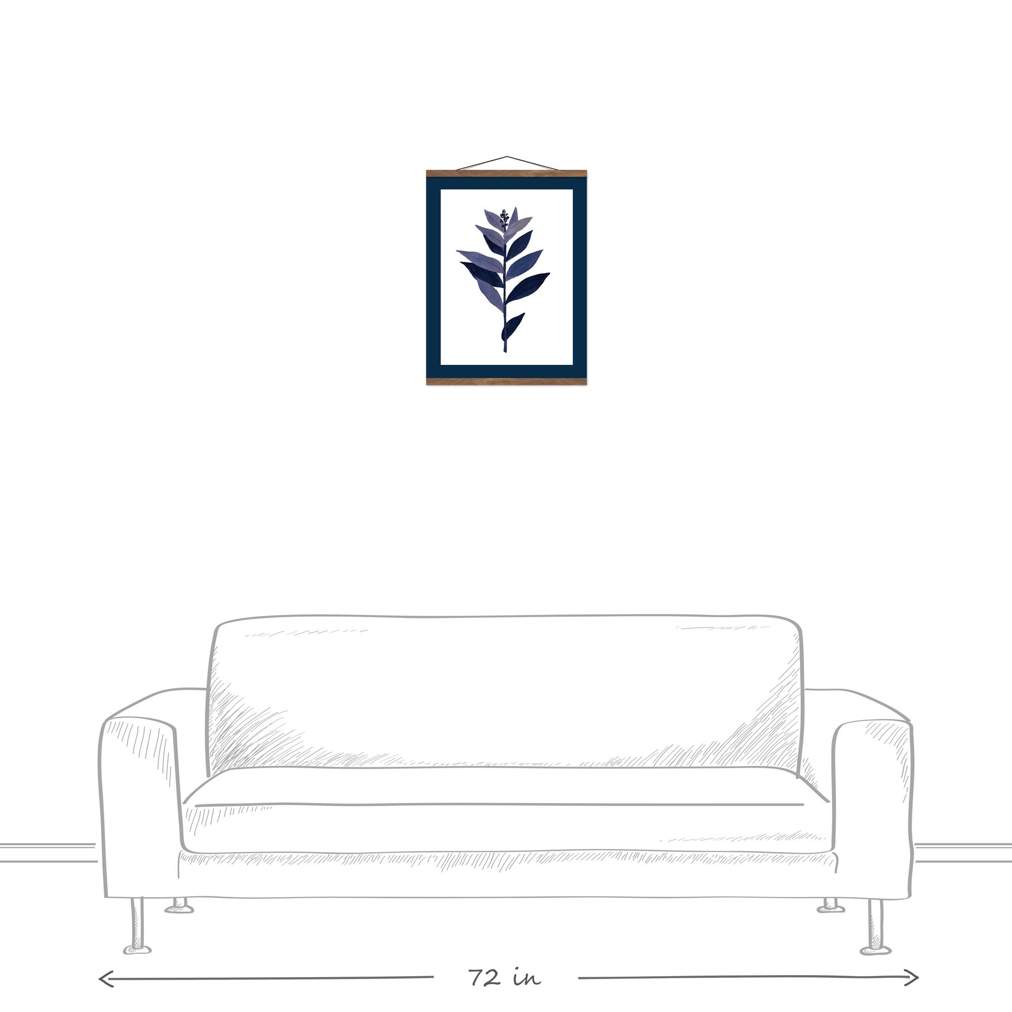 Blue Leaf Stem 16" x 20" Teak Hanging Canvas